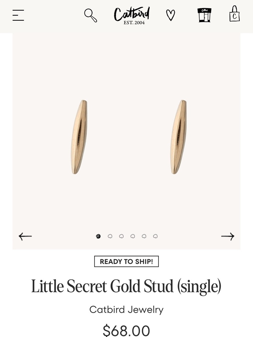 Catbird 14k solid gold Little Secret earrings (pair)